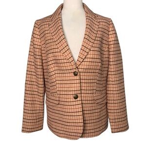 NWT Talbots Size 12 Pink Plaid Button Front Wool Blend Blazer Academia Preppy